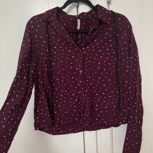 Bershka Maroon Button Down Star Print/ Size L